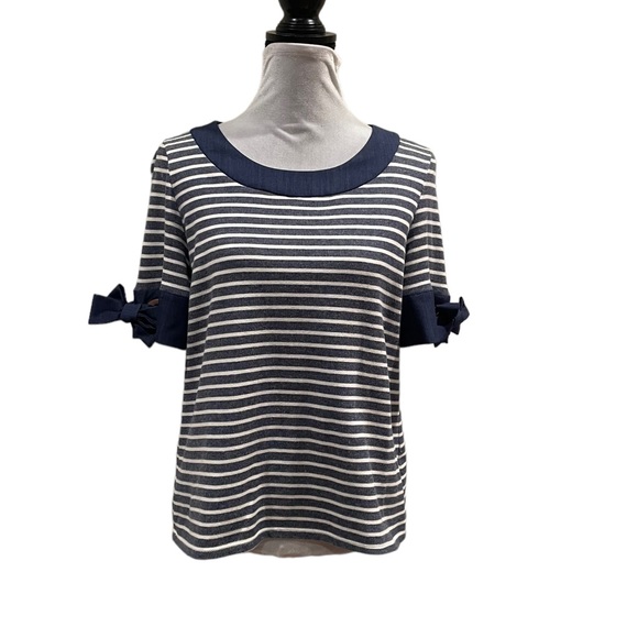 Ivanka Trump navy white nautical short sleeve preppy striped pullover top medium - Picture 2 of 11